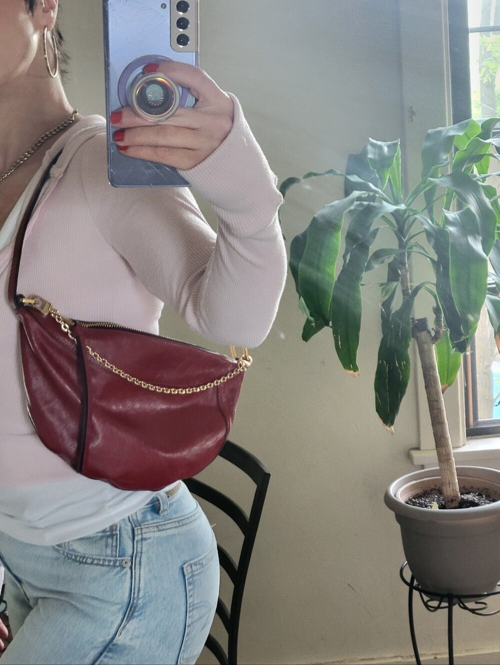 ALL SAINTS Red Leather Crescent Mini/Small Shoulder Bag